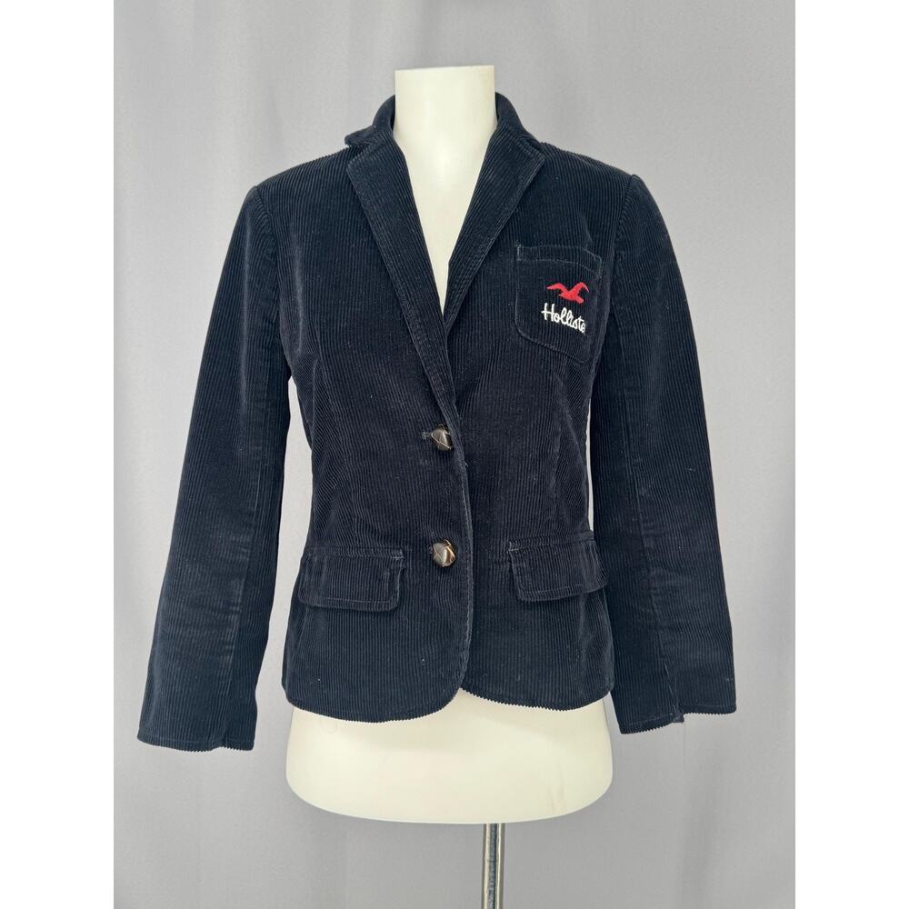 Hollister Blazer Womens Small Blue Corduroy Two Button Logo Lined Jacket
